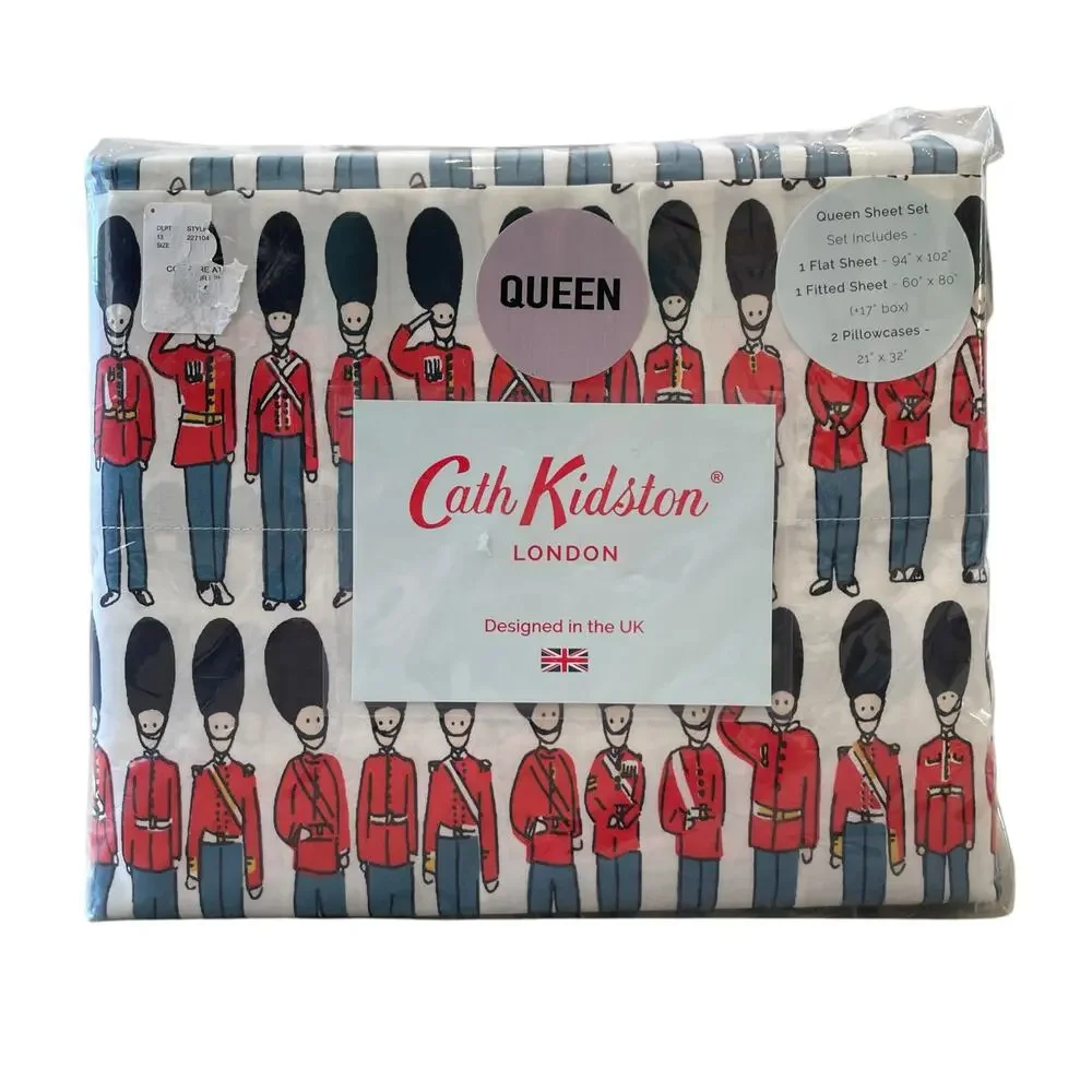 Cath Kidston London Guards Soldiers Christmas Nutcracker QUEEN Sheet Set 4 pc
